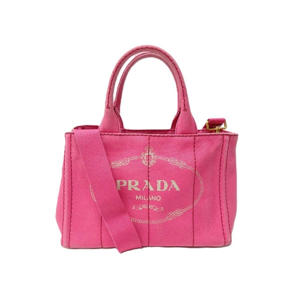 Prada Canapa Denim Handbag Pink Card White